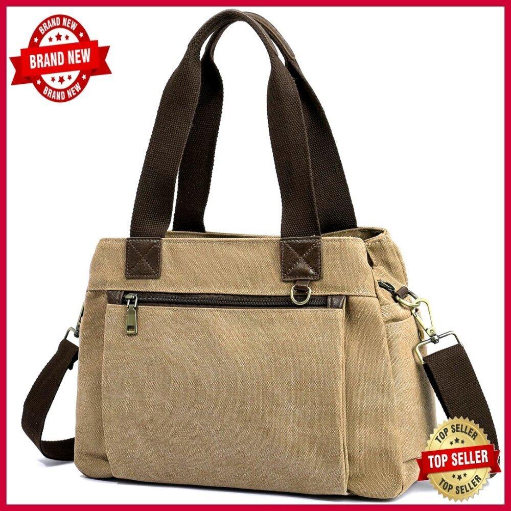 Canvas Hobo Tote Bag with Adjustable Strap and Multiple Pockets